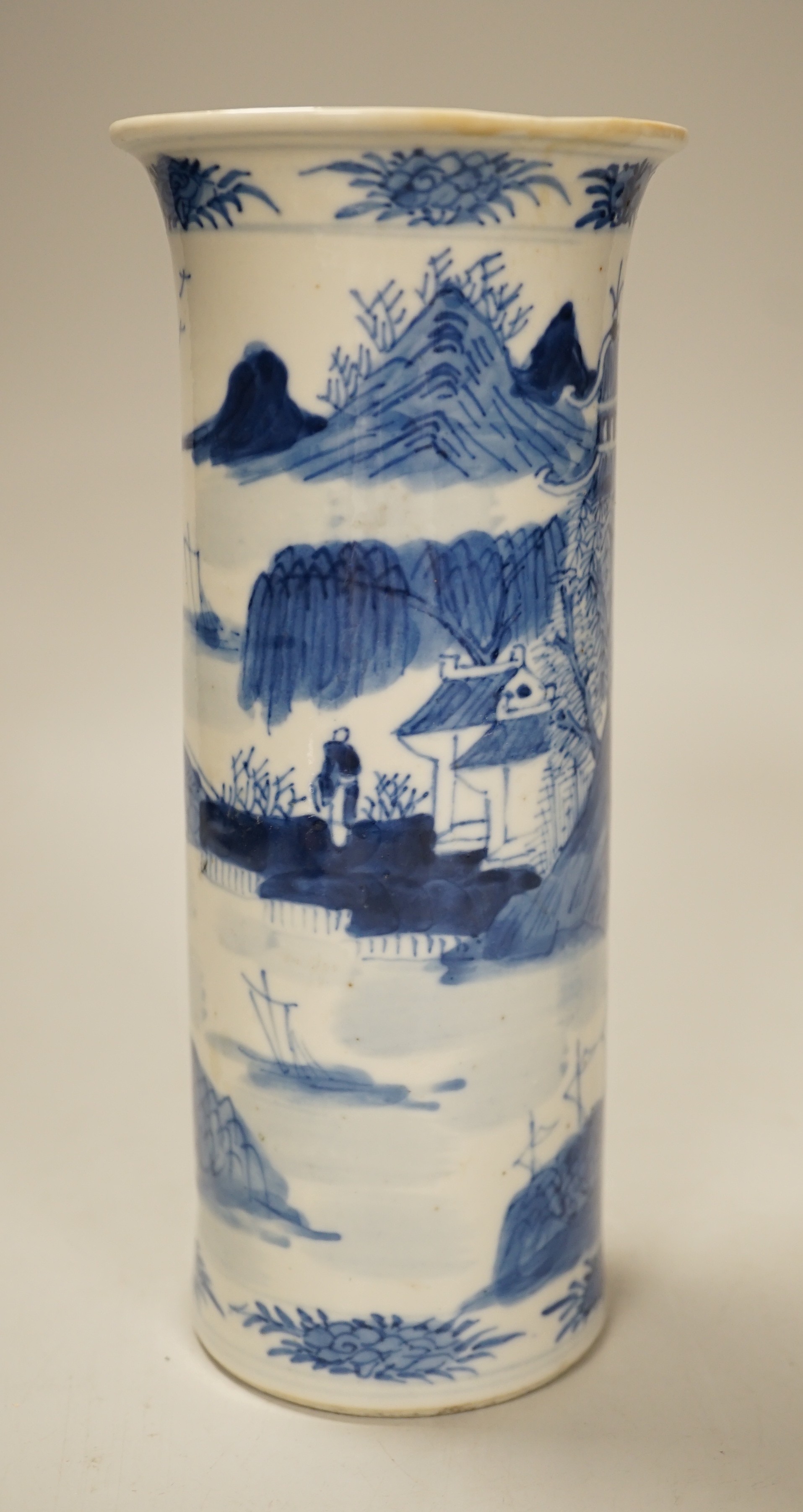 A Chinese blue and white sleeve vase, c.1900, 20cm tall
